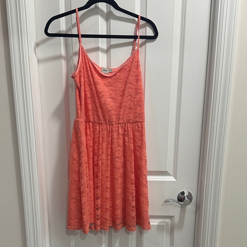 Coral Lace Spaghetti Strap Dress
